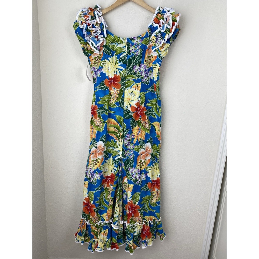 Pacific Legend Apparel L Hawaiian Maxi Dress Ruffle Tropical Floral Muumuu USA - Picture 8 of 8